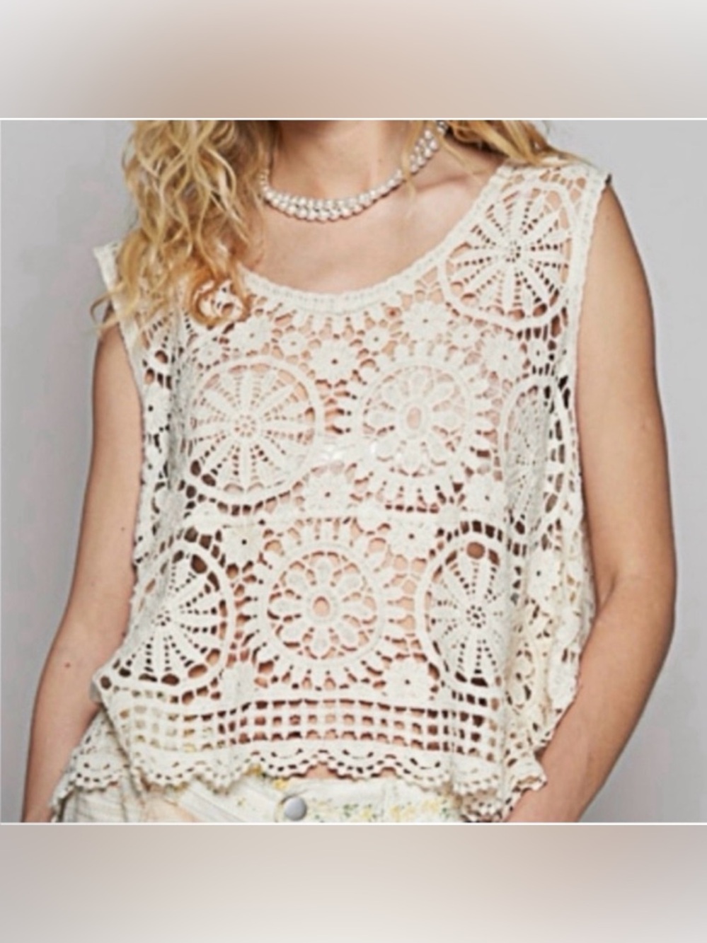 POL Crochet Lace Tank Top Cream OS
Boho Festival Layering Floral